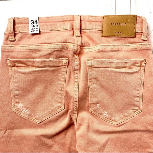 NWT ZARA TRAFALUC DENIM DISTRESSED  PASTE SUMMER SPRING JEANS WOMEN SIZE 2 - Picture 6 of 8